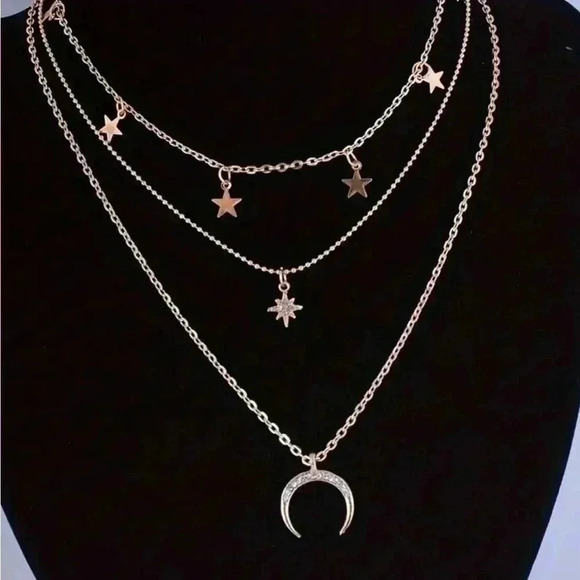 1 pc moon star tassel pendant necklace multi layers neck chain - Picture 2 of 3